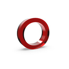 Red glossy letter O in transparent background