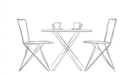 Fototapeta premium Simple line drawing of a cafe table and chairs