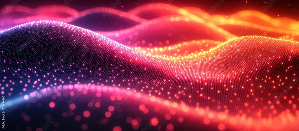 Poster abstract glowing particle waves background with dynamic gradient colors