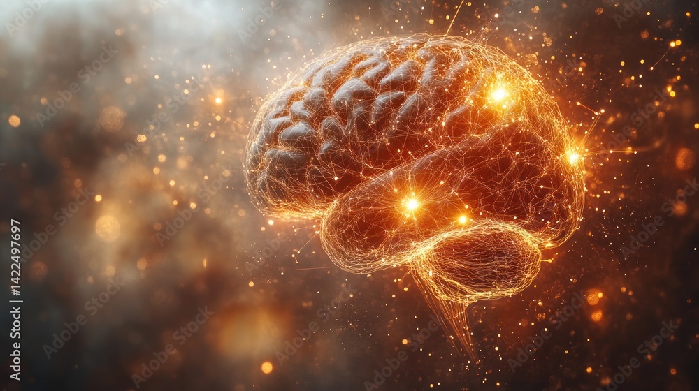 Poster conceptual representation of the human brain, neural network and artificial intelligence, digital mi