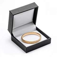 isolated mockup of golden bracelet in black gift box