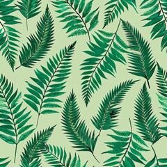 seamless fern pattern on light green background