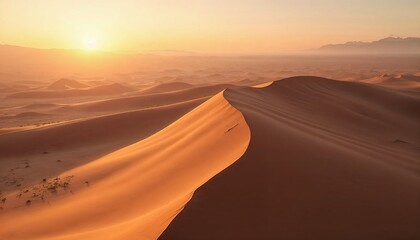 Stunning desert landscape with golden sand dunes at sunset