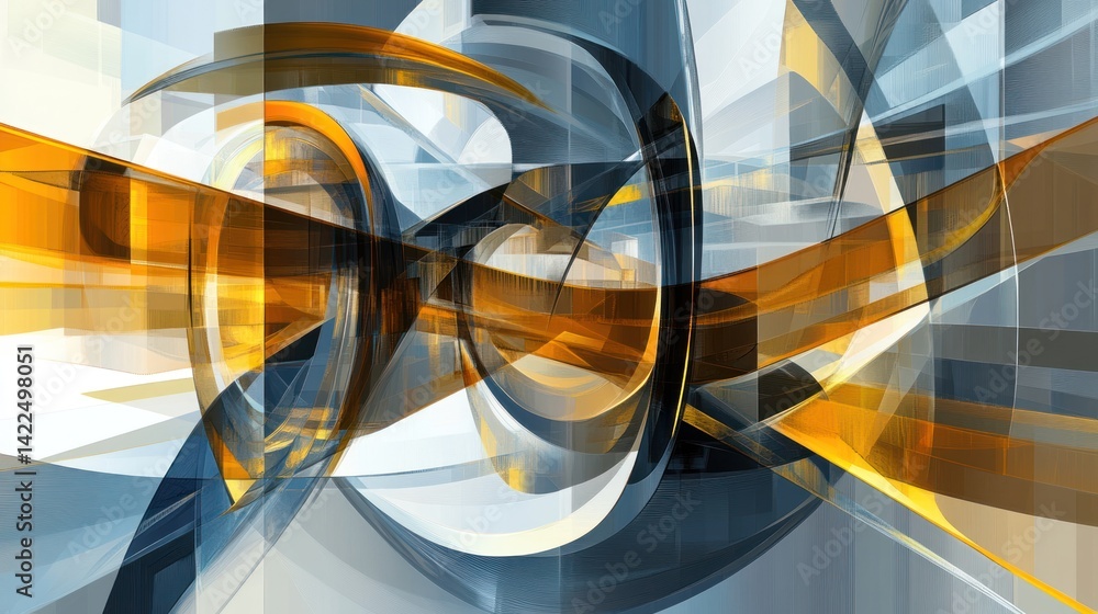 Poster dynamic abstract composition with intersecting shapes and golden hues