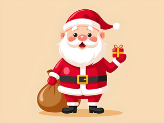 Obraz premium Santa Claus with a Bag Holding a Gift – Vector Illustration on Transparent Background 