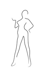 Trendy Line Art Woman Body. Minimalistic Black Lines Drawing. Female Figure Continuous One Line Abstract Drawing. Modern Minimalist Design. Naked Body Art. Vector Illustration.