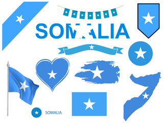 Big set of Somalia ribbons, symbols, icons and flags isolated on a white background, Made in Somalia, Welcome to Somalia, Somalia color, set for your infographics, and templates 
