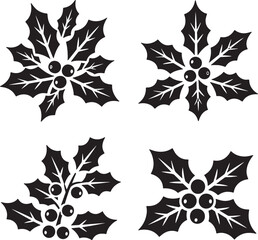 Fototapeta premium Poinsettia Flowers set silhouette vector illustration isolated On Transparent Background