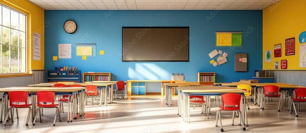 Poster empty elementary classroom with projector