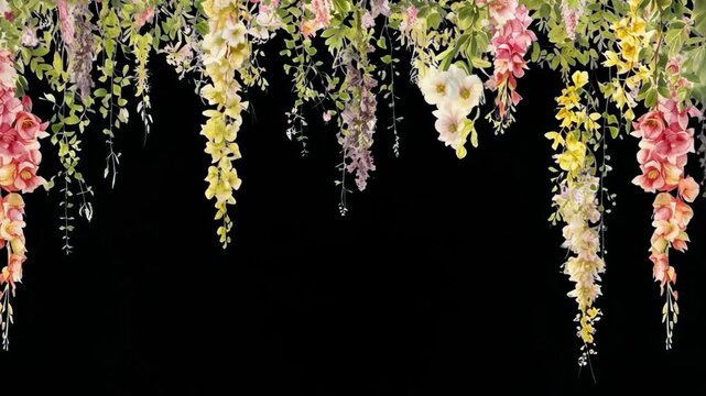 Aesthetic flower border animated overlay, transparent 4K video, alpha channel, ProRes 4444