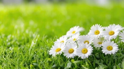 Delicate white daisies in a grassy meadow