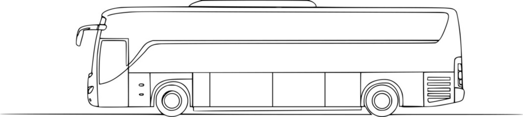 Fototapeta premium Big long passenger bus icon. Black outline linear silhouette. Editable strokes. Side view. Vector simple flat graphic illustration.