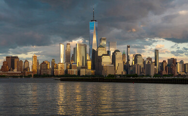 Fototapeta premium New York City. NYC cityscape with skyscrapers. Panoramic of New York City skyline. Manhattan skyline. New York and Hudson River. Downtown NYC. New York skyscrapers. The business district.