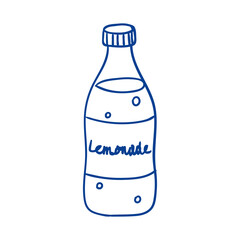 Lemonade bottle sketched in simple design with handwritten label and bubbles