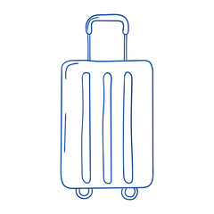 Simple outline of a travel suitcase with wheels and a retractable handle