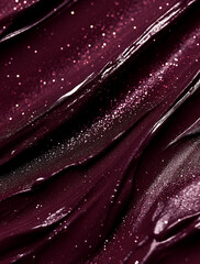 Close up of vibrant purple lipstick texture with glitter particles