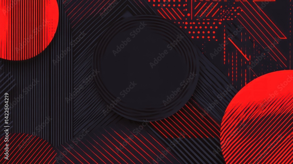 Poster abstract dark background with glowing red geometric shapes and lines