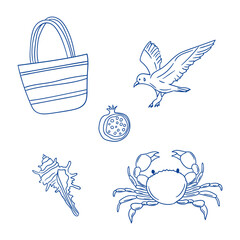 Coastal elements in a simple drawing showcasing nature and beach items