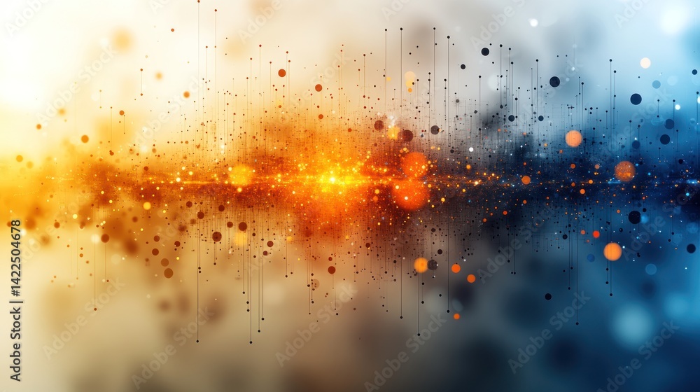 Poster abstract data stream visualization with vibrant bokeh and particles