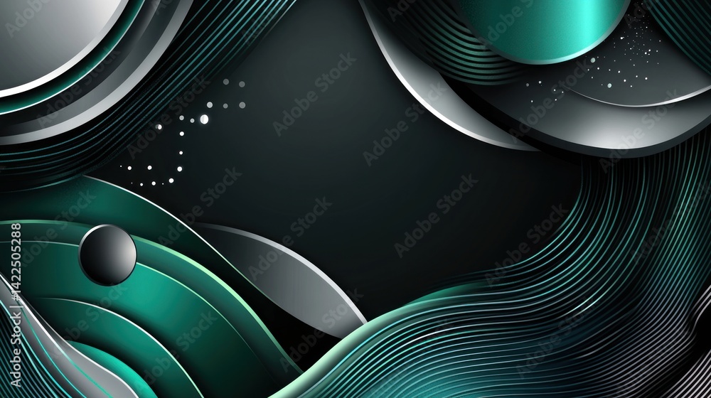 Poster abstract green and gray metallic waves with space for your message