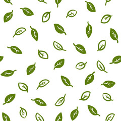 Minimalistic seamless pattern with green leaves, isolated on transparent background for ecology, environment, eco-friendly, stationery designs