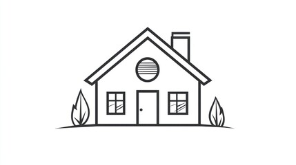 Simple outline drawing of a house with plants