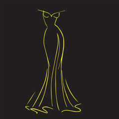 Girl Woman Ladies Dress Design Fashion Clothing Icon Set in Vector Dress Illustration Outline Art