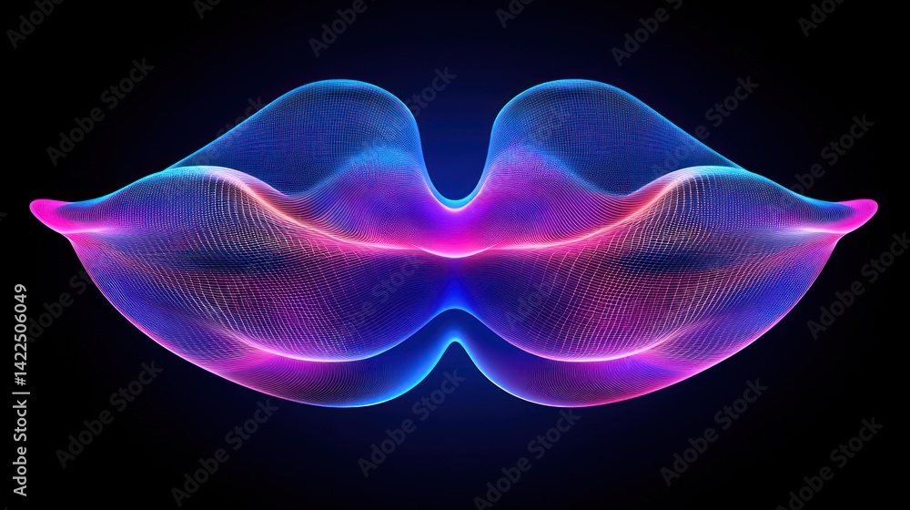 Poster abstract colorful wireframe lips with smooth gradient light effects