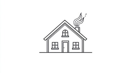 Fototapeta premium Simple Outline of a House with Smoke