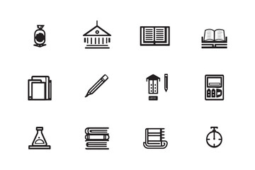 School Icon 2D Line Art Vector