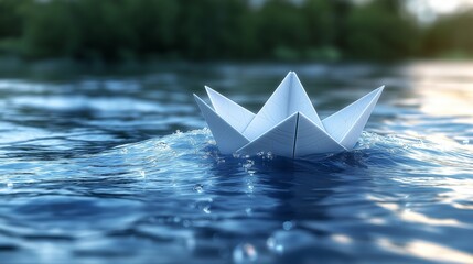 Obraz premium Small paper boat sailing gently on a tranquil ocean of tears