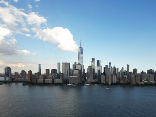 Obraz premium NYC. New York City skyline, cityscape of Manhattan in USA. New York City NYC Manhattan Downtown Skyline, viewed from Jersey City, New Jersey, USA.