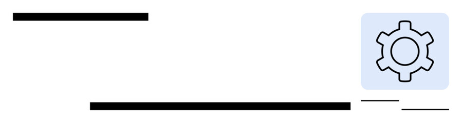 Gear symbol in blue square alongside horizontal black lines, representing settings, customization, and system operations. Ideal for web design, UIUX, process management, automation, functionality