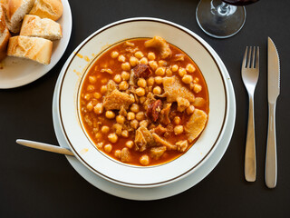 National Spanish dish tripe Callos la Gallega - thick broth with chickpeas. High quality photo