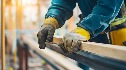 Construction Worker Handling Wooden Planks