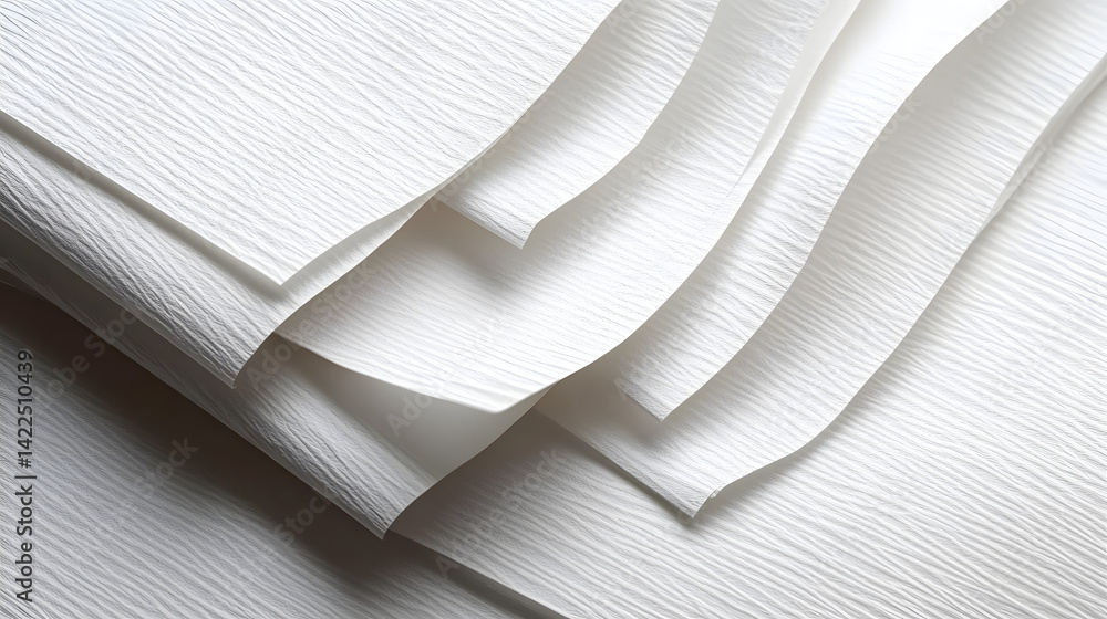 Poster stack of textured white paper: close-up view of layers for craft projects and creative backgrounds, 