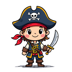 Obraz premium Cartoon vector illustration of classic pirate with eyepatch. Perfect for costumes, kids' parties, and storybook illustrations. Exaggerated facial features.