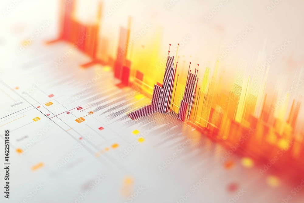 Poster professional financial graph with upward trends and colorful charts on a4 page with white border