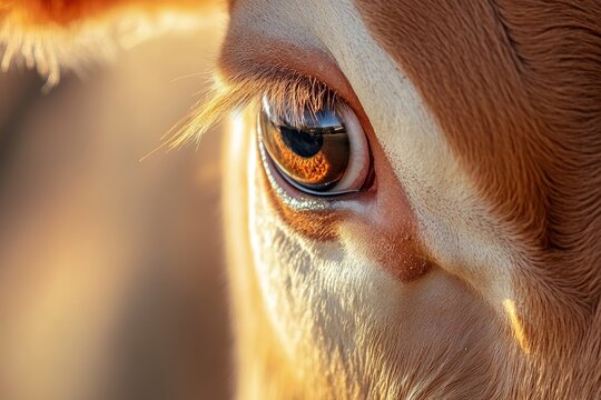 Macro photography of a cow s eye with beautiful bokeh and soft focus during golden hour - Powered by Adobe