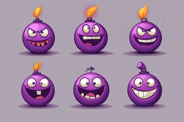 Vibrant game emojis featuring bomb and smiling face for casual game user interface design