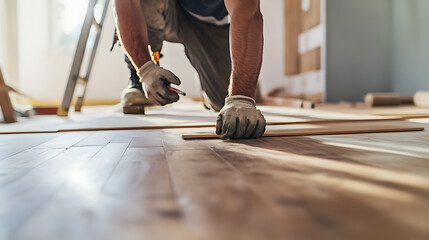 Worker Installing Wooden Flooring