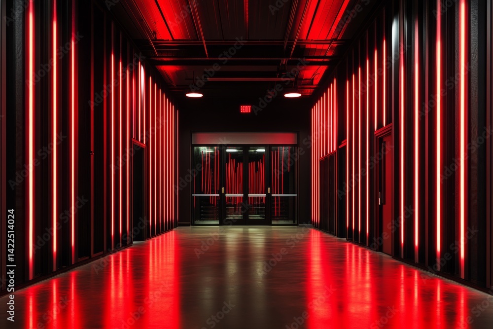 Aufkleber dark data center with illuminated server cabinets showcasing innovation in cybersecurity tech