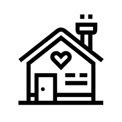 house chimney heart glyph flat vector icon