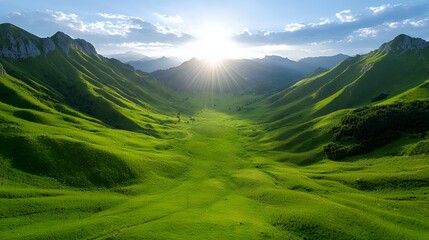 Green valley landscape sunlight