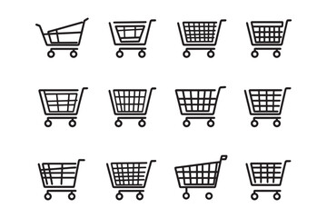 Minimalist shopping cart line art icon