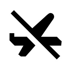 plane slash glyph flat vector icon