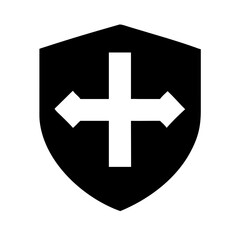 Obraz premium shield cross glyph flat vector icon