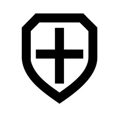 shield cross glyph flat vector icon