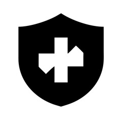 shield cross glyph flat vector icon