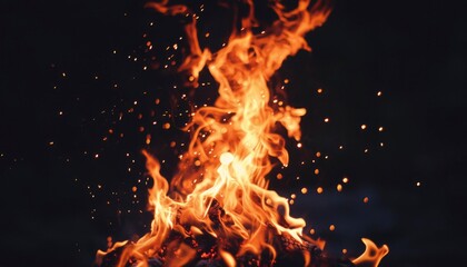 Fiery flames dancing in the dark